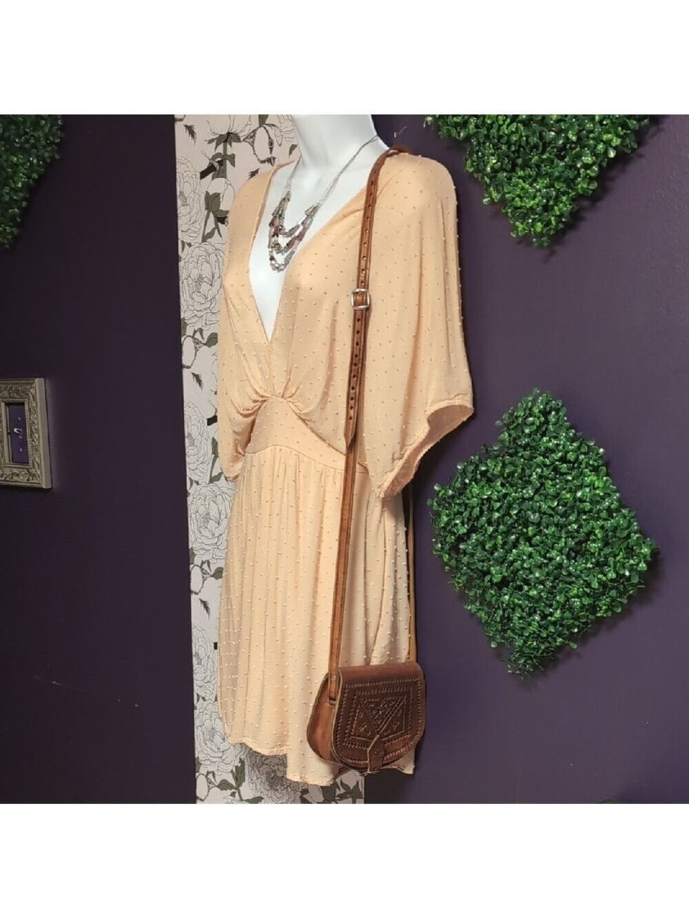 Chic Peach Bat Wing Style Mini Dress - Picture 2 of 7